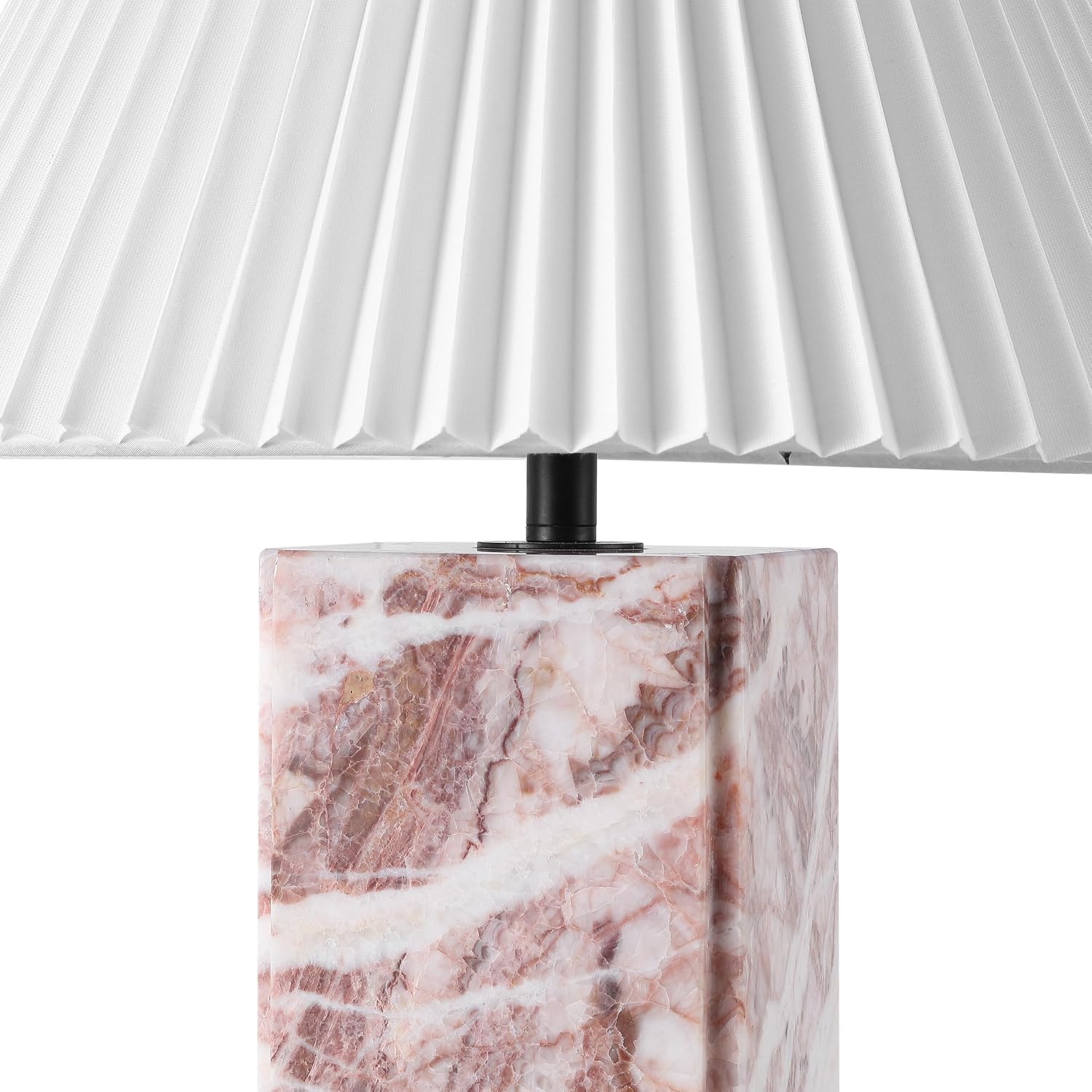 SAFAVIEH Couture Lighting Collection - Mackenzie Square Tan Marble Table Lamp, 25' Modern Bedside or Living Room Light with White Cotton Shade, Dimmable with LED Bulb (CTL1080E)