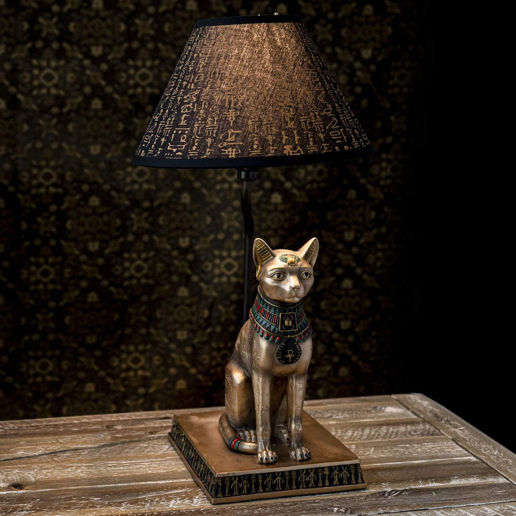 Pacific Giftware Egyptian Bastet Goddess of Fertility Sculptural Table Lamp with Shade 18 inch Tall Egyptian Home Decor (Bronze)