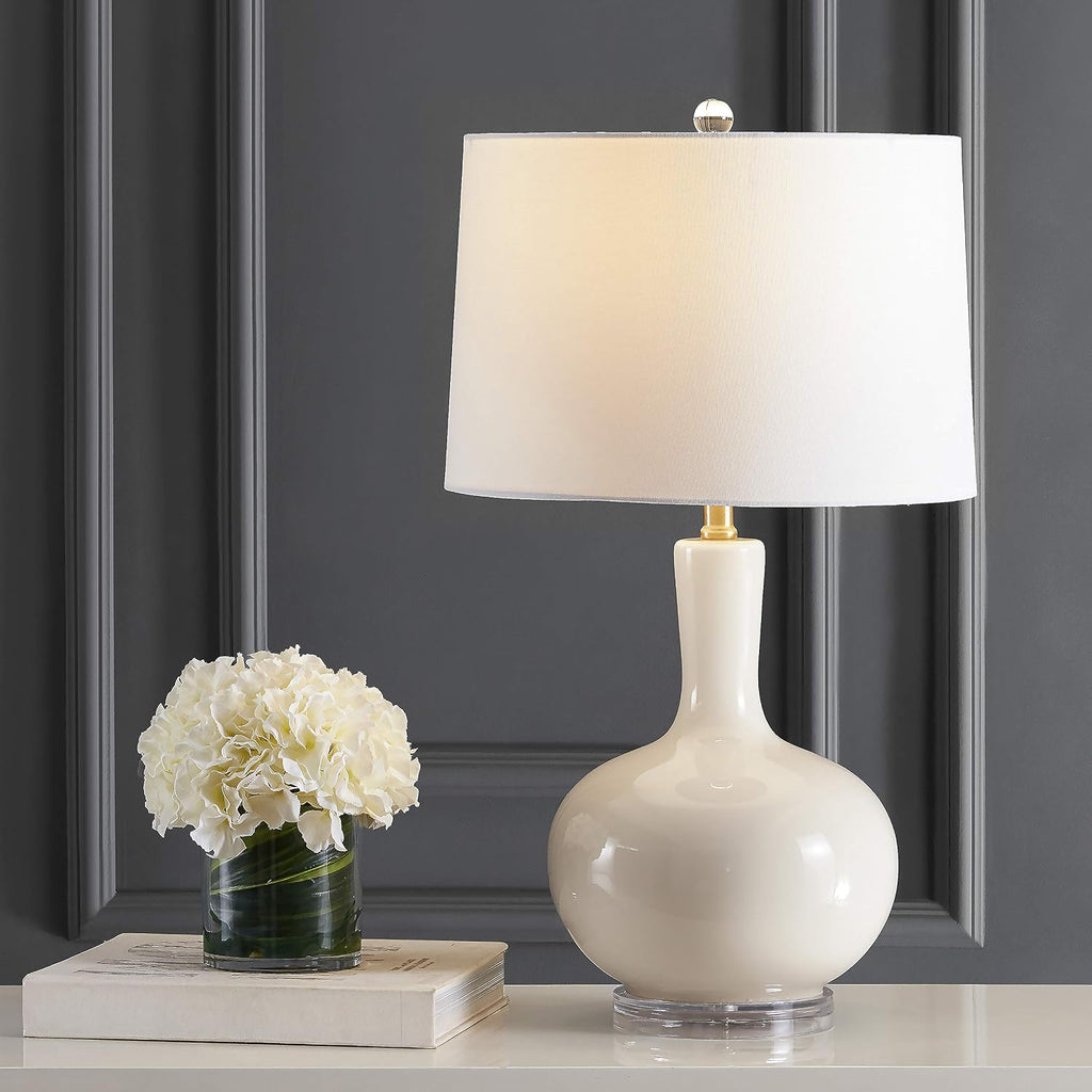 SAFAVIEH Lighting Collection Nilla Modern Contemporary Cream/ Clear 27-inch Bedroom Living Room Home Office Desk Nightstand Table Lamp Set of 2 (LED Bulbs Included)