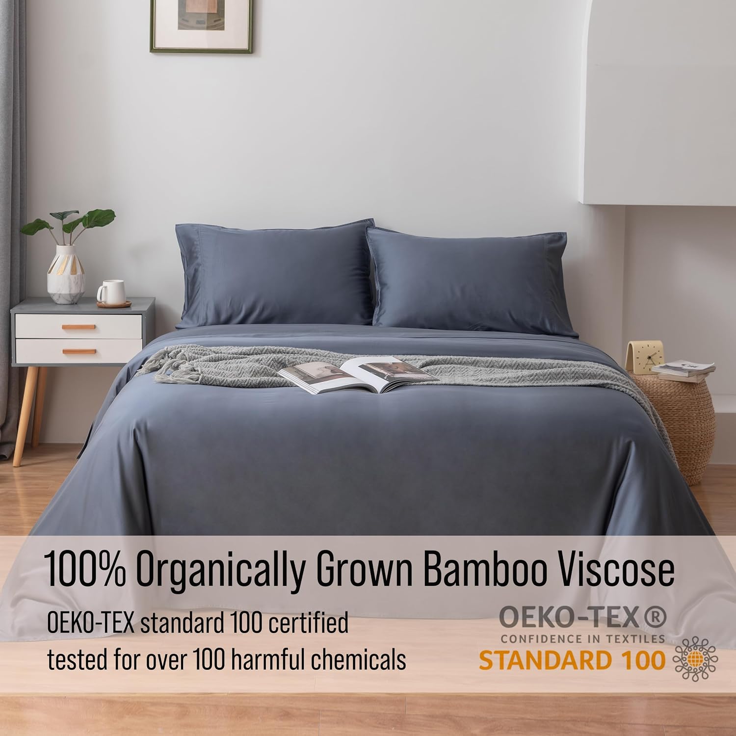 Bella Coterie Luxury Bamboo Viscose Queen Size Sheet Set | 100% Organically Grown | Ultra Soft | Cooling for Hot Sleepers | 18' Deep Pocket [Slate Blue]