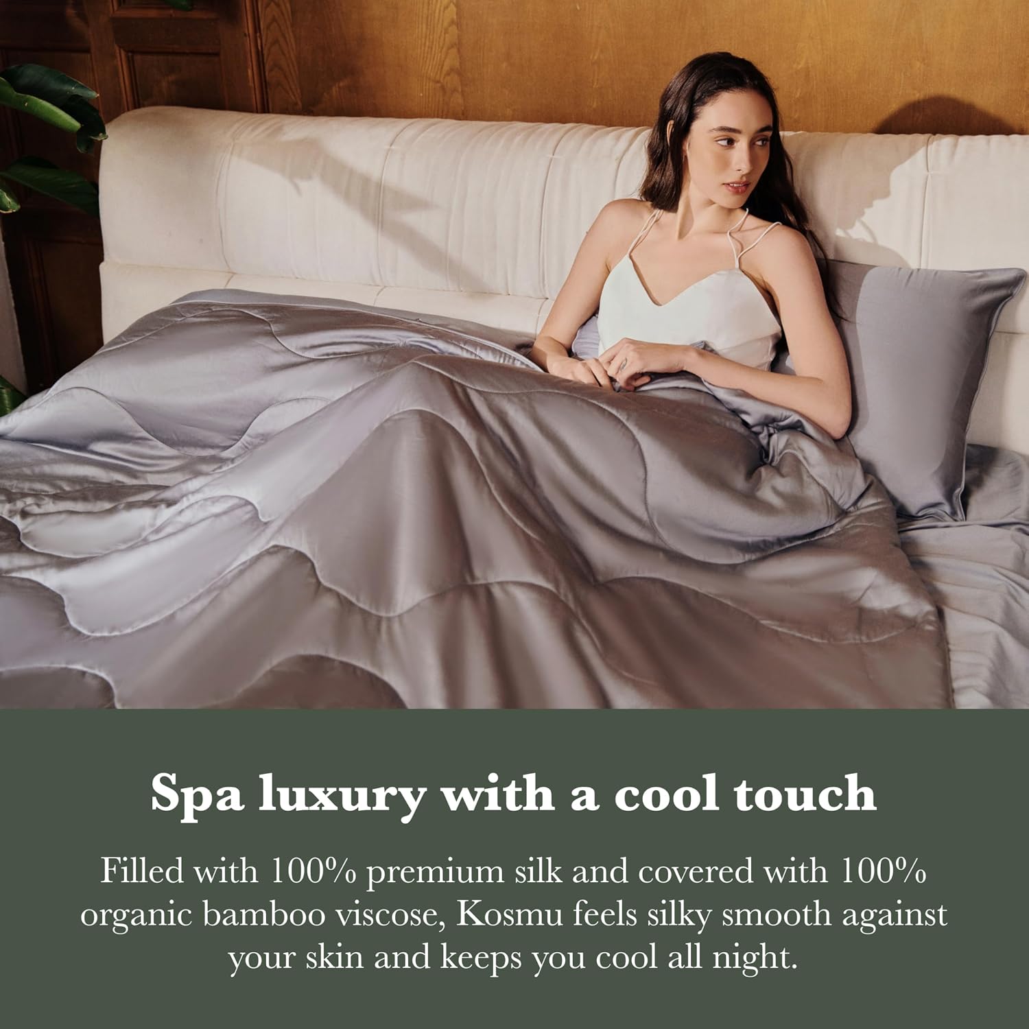 Silk Comforter Queen Size | 100% Mulberry Silk Fill with Organic Bamboo Viscose Shell | Summer Cooling Blanket for Hot Sleepers, Lightweight Breathable All-Season Bedding (Ice Grey, 90'x90')