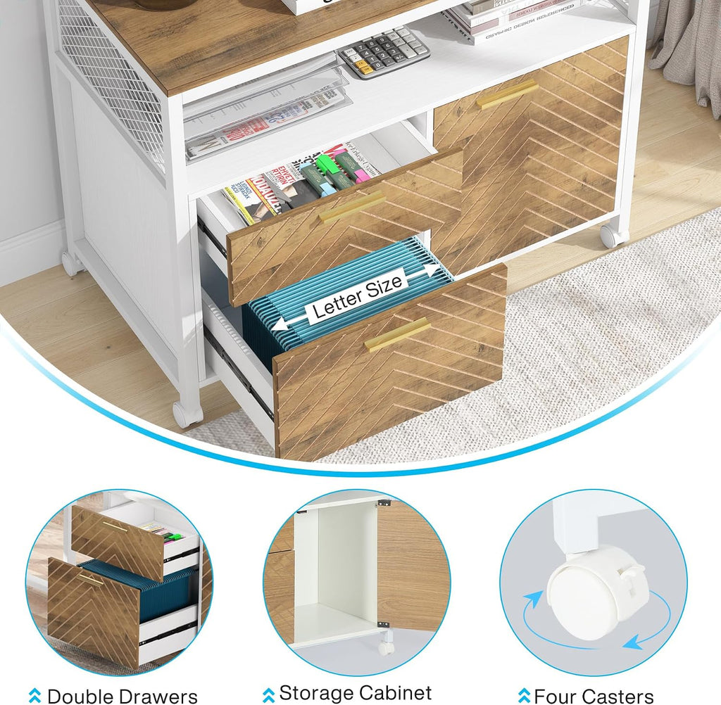 Tribesigns L Shaped Desk with Drawer,63' Executive Computer Desk and lateral File Cabinet, 2 Piece Home Office Furniture for Hanging File, Cabinet with Doors
