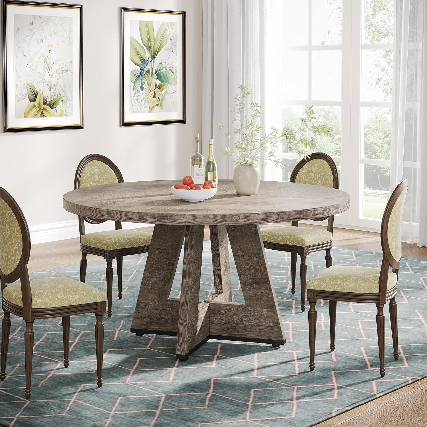 Tribesigns Farmhouse Dining Table, 47 Inch Round Dinner Table for 4 (Grey)