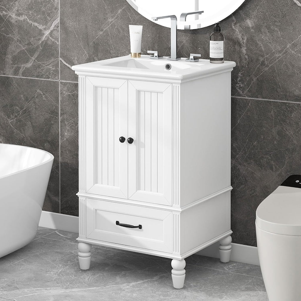 Bellemave 20 Inch Bathroom Vanity with Sink 20' Bathroom Vanity Set Bathroom Vanity and Basin Sink Combo with Two Doors, A Drawer and Magnetic Door Stopper for Bathroom No Mirror (White)