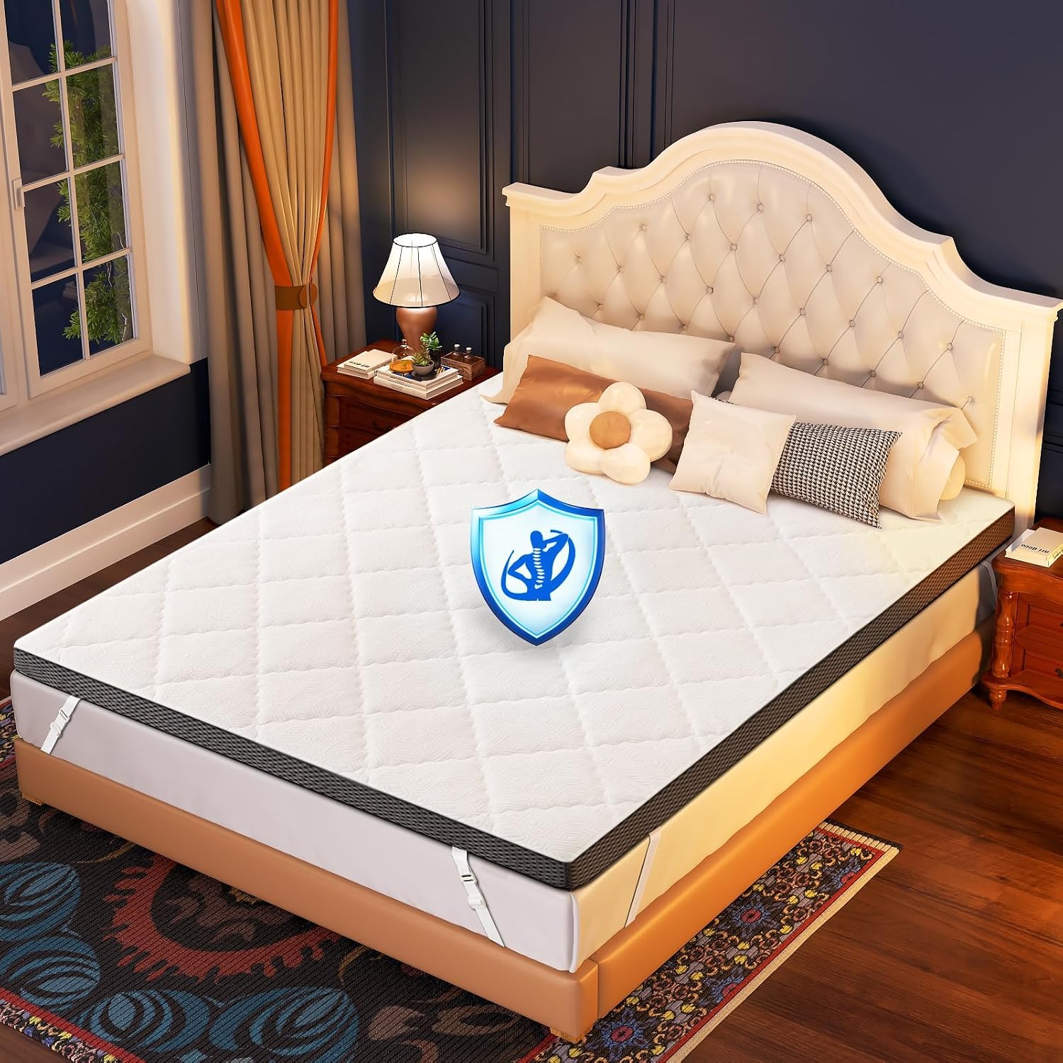 Firm Mattress Topper King 3-Inch: High Density Foam Mattress Pad, Extra Support for Back Pain Relief, Breathable Cooling Washable Cover with Anti-Slip Straps, CertiPUR-US Oeko-Tex Certified 80x76