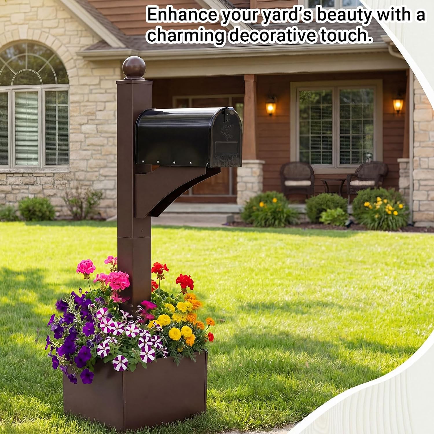 Colingmill 1 Set Iron Mailbox Posts with Planter Box for Outside 56 Inch / 4.6 ft Tall Decorative Mount with Flower Box Heavy Duty Architectural Post(Brown)