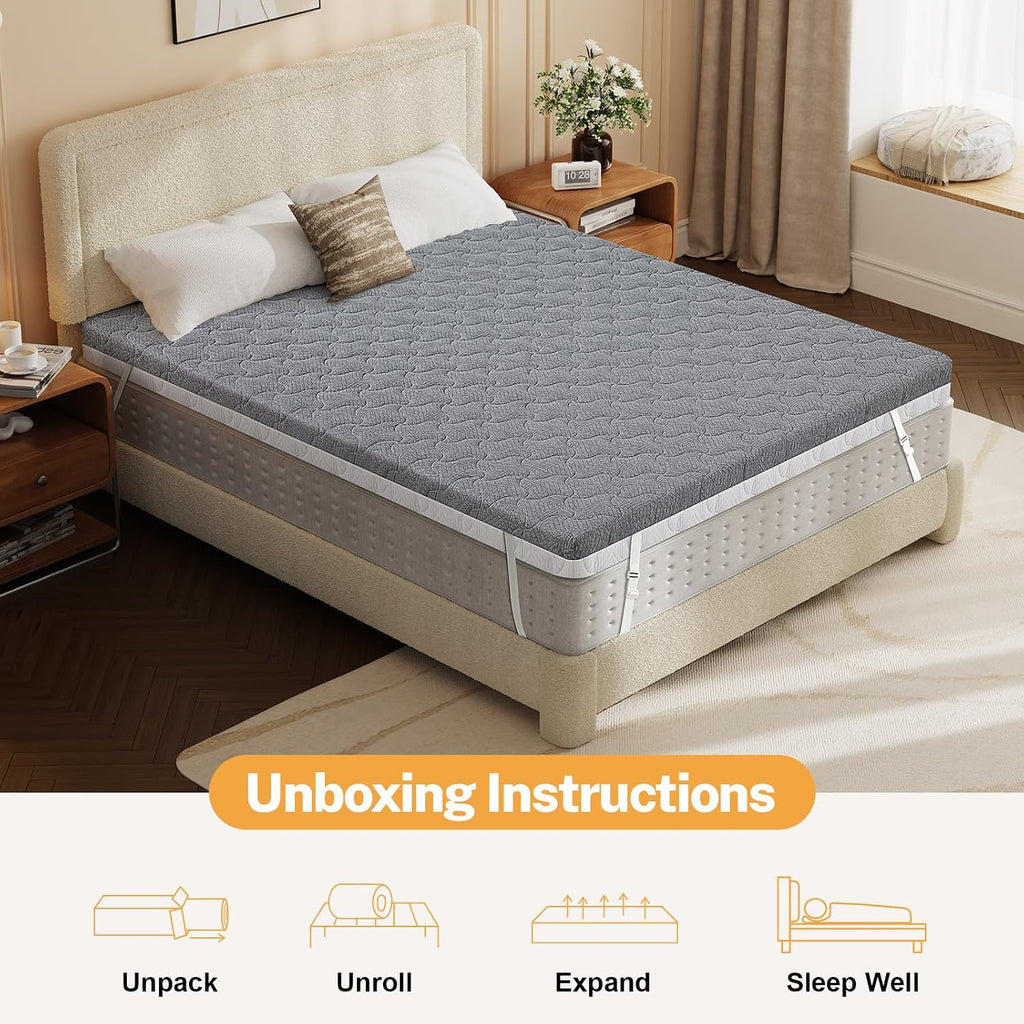 Extra Firm Mattress Topper Queen Size, 3 Inch High Density Bed Topper - Extra Support Foam for Back Pain Relief, Firm to Extra Firm Dual Sides Flippable Mattress Pad with Washable Cover, CertiPUR-US