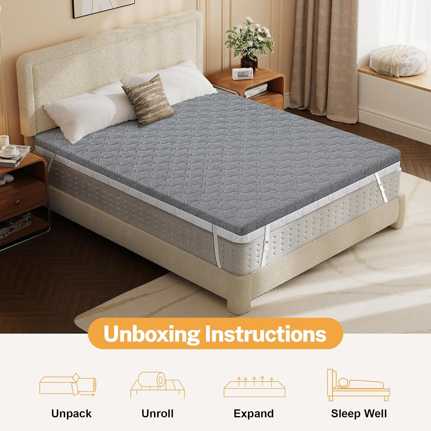 Extra Firm Mattress Topper Queen Size, 3 Inch High Density Bed Topper - Extra Support Foam for Back Pain Relief, Firm to Extra Firm Dual Sides Flippable Mattress Pad with Washable Cover, CertiPUR-US