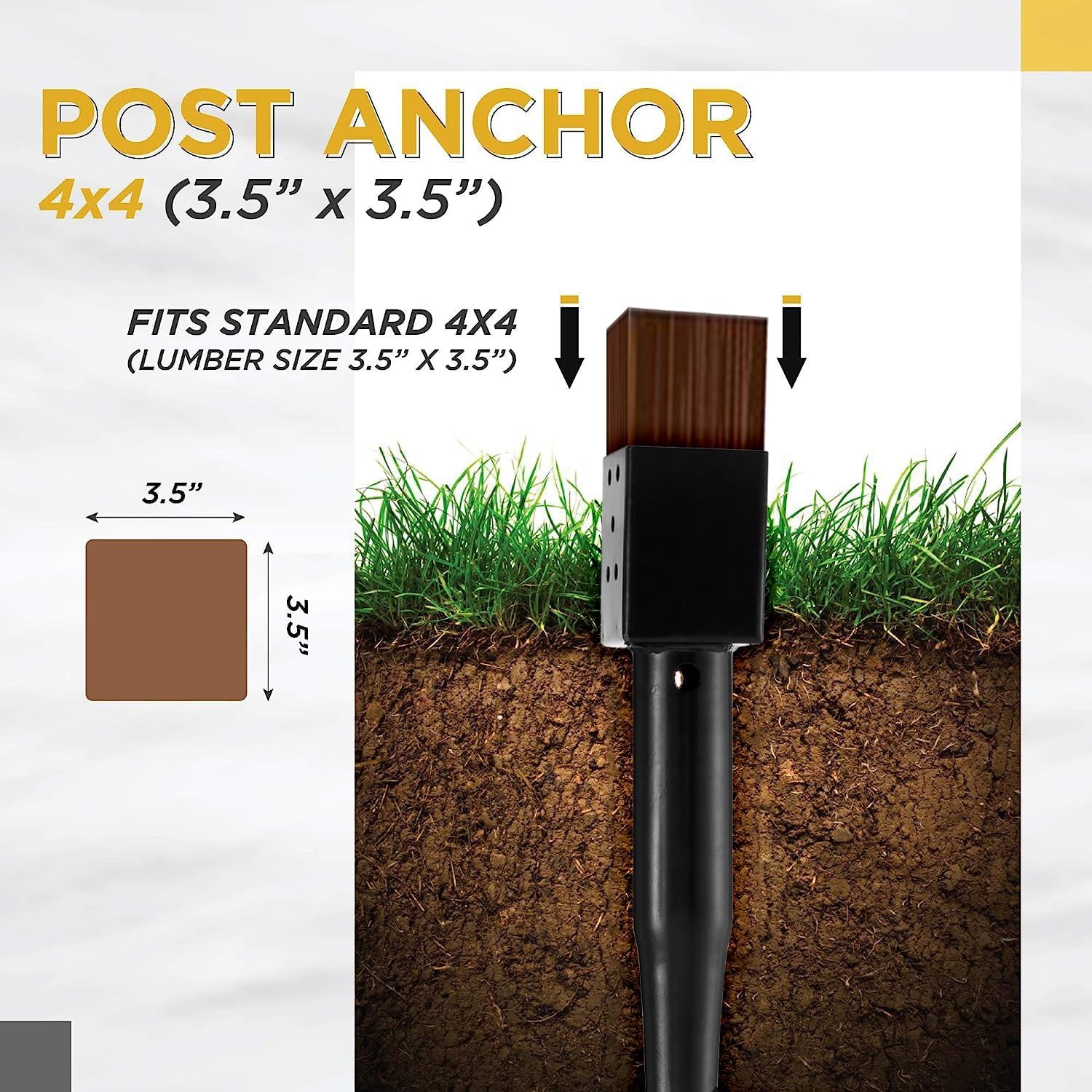 (Set of 4) LADECH Premium No Dig Ground Anchor – DIY Screw in Post Stake – 27 Inch – Fits Standard 4x4 Post (3.5' X 3.5' Inch) – Great for Mailbox Posts and Fence Posts