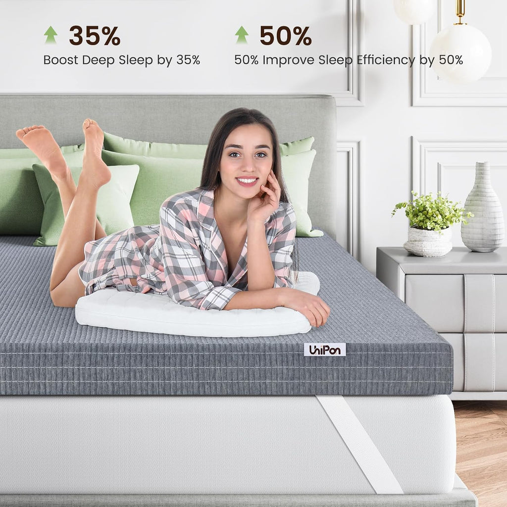 Firm Queen Mattress Topper with Cooling Gel & Bamboo Charcoal, 3 Inch Firm Queen Memory Foam Mattress Topper for Pain Pressure Relief