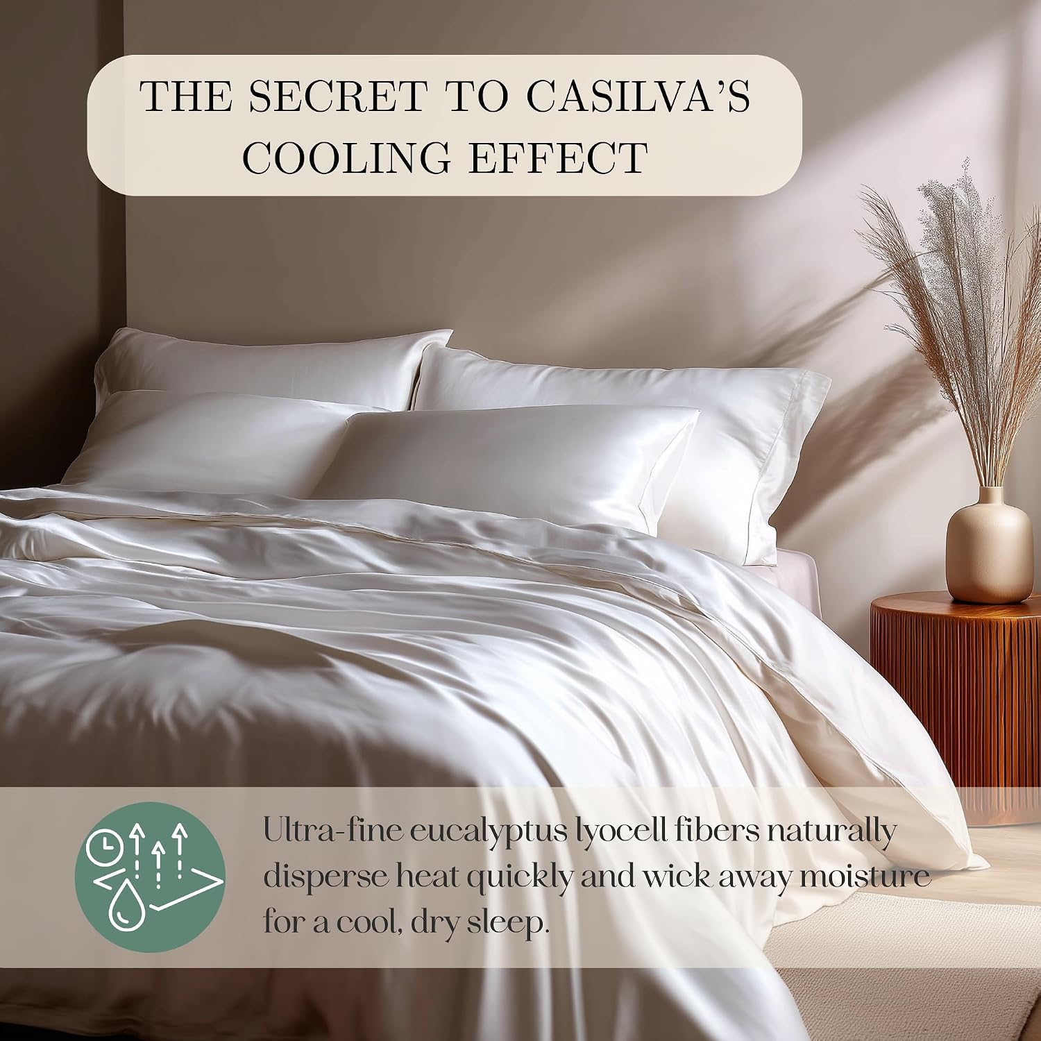 CASILVA Eucalyptus Sheets - Infused with Silver for Anti-Odor, Softer Than Silk Fibers, More Cooling Than Cotton - Perfect for Hot Sleepers & Sensitive Skin - 100% Tencel Lyocell - Queen Sheet Set