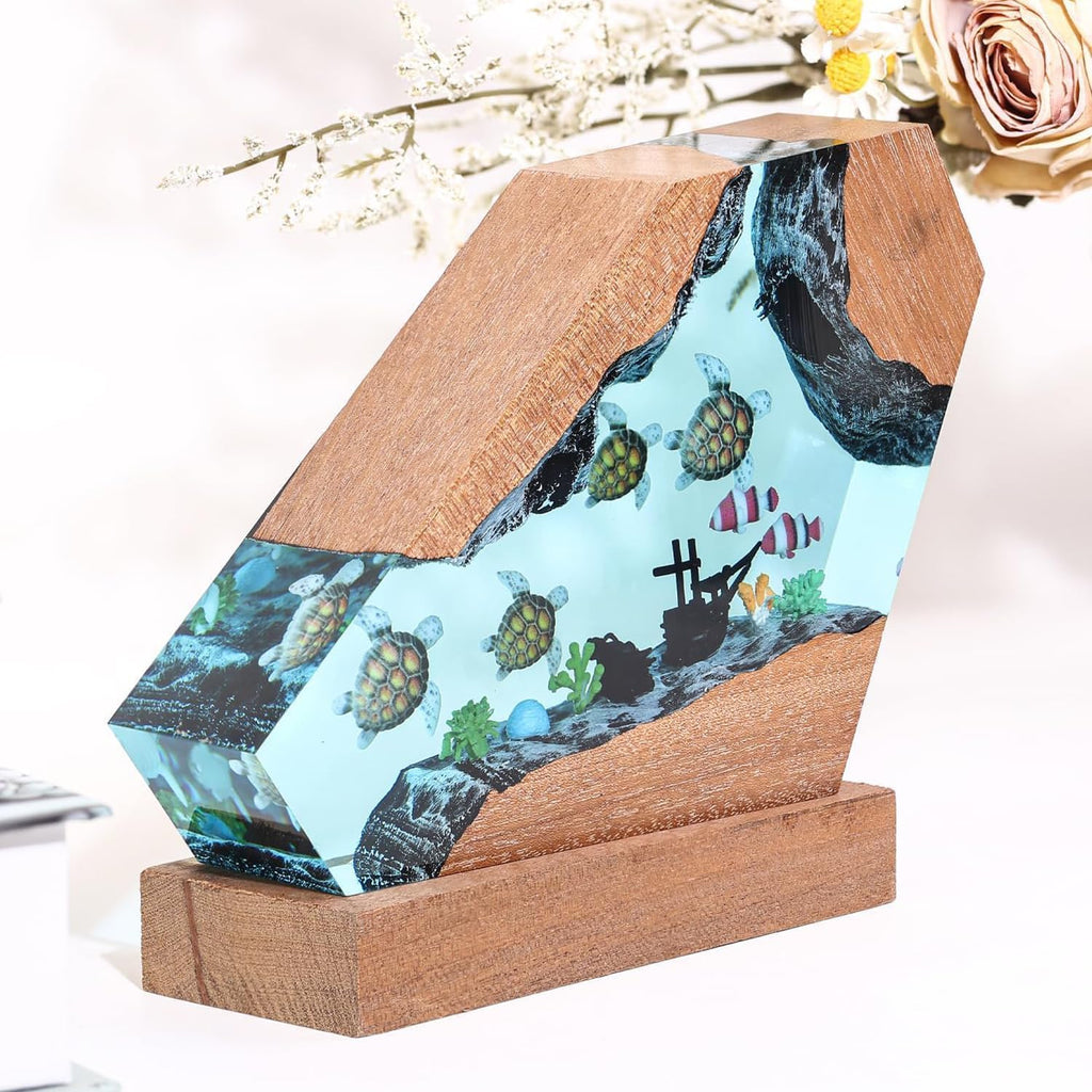 Sea Turtle Ocean Resin Lamp - Handmade Resin Night Light with USB Port, Variable Lights, Sea Turtle Gifts for Women and Men, Ocean Enthusiast Collectibles, Unique Birthday Gifts for Him & Her (8'x5')