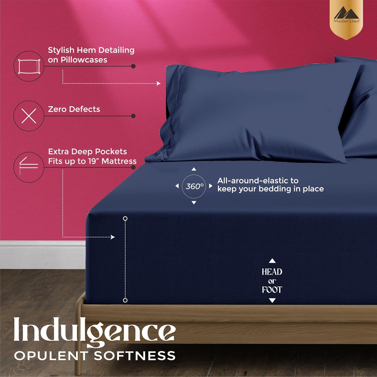 Mayfair Linen 100% Egyptian Cotton Queen Sheet Set - Luxury 1200 Series Egyptian Cotton Sheets Queen Size (4 PC, Navy Blue), Silky Soft, Cooling & Breathable, 17' Deep Pocket Sateen Hotel Bedding