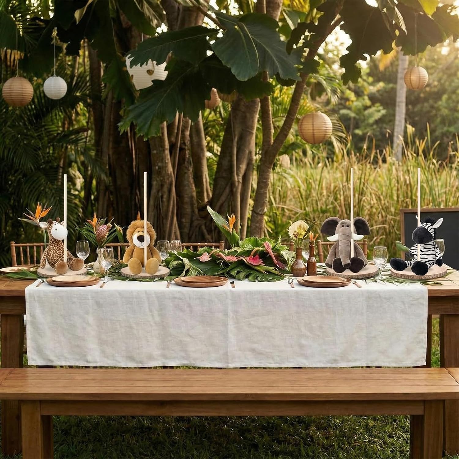 Canlierr 12 Set Animal Centerpieces for Baby Shower Decor Includes Wooden 23-26in Animal Rounds Circles Slices with Stick DIY Craft Birthday Wedding Gender Party Table Decorations