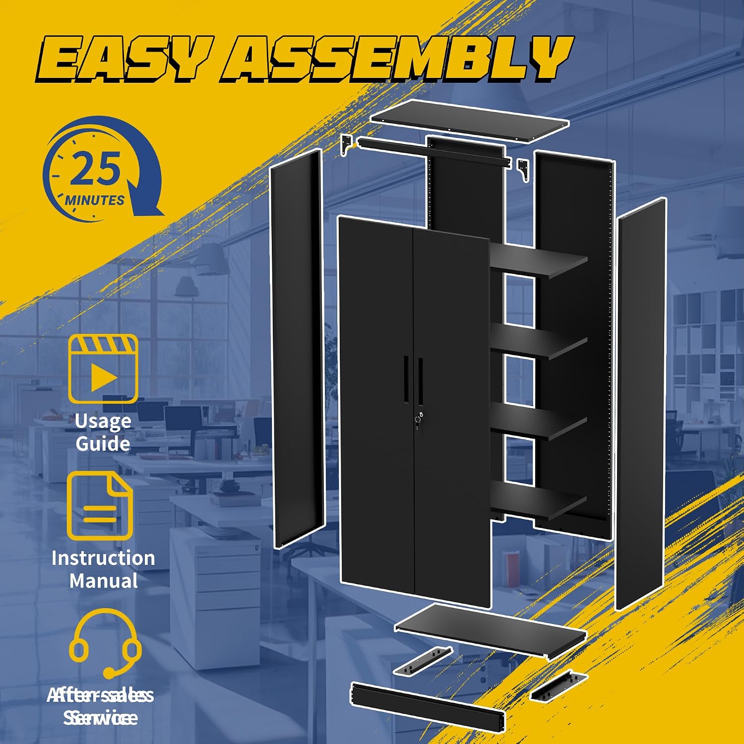 Metal Storage Cabinet with Adjustable Shelves, 72' Steel Garage Storage Cabinets with Lock and 2 Door, Locking Tool Cabinet Utility Cabinets for Garage, Kitchen, Home Office, School, Shop
