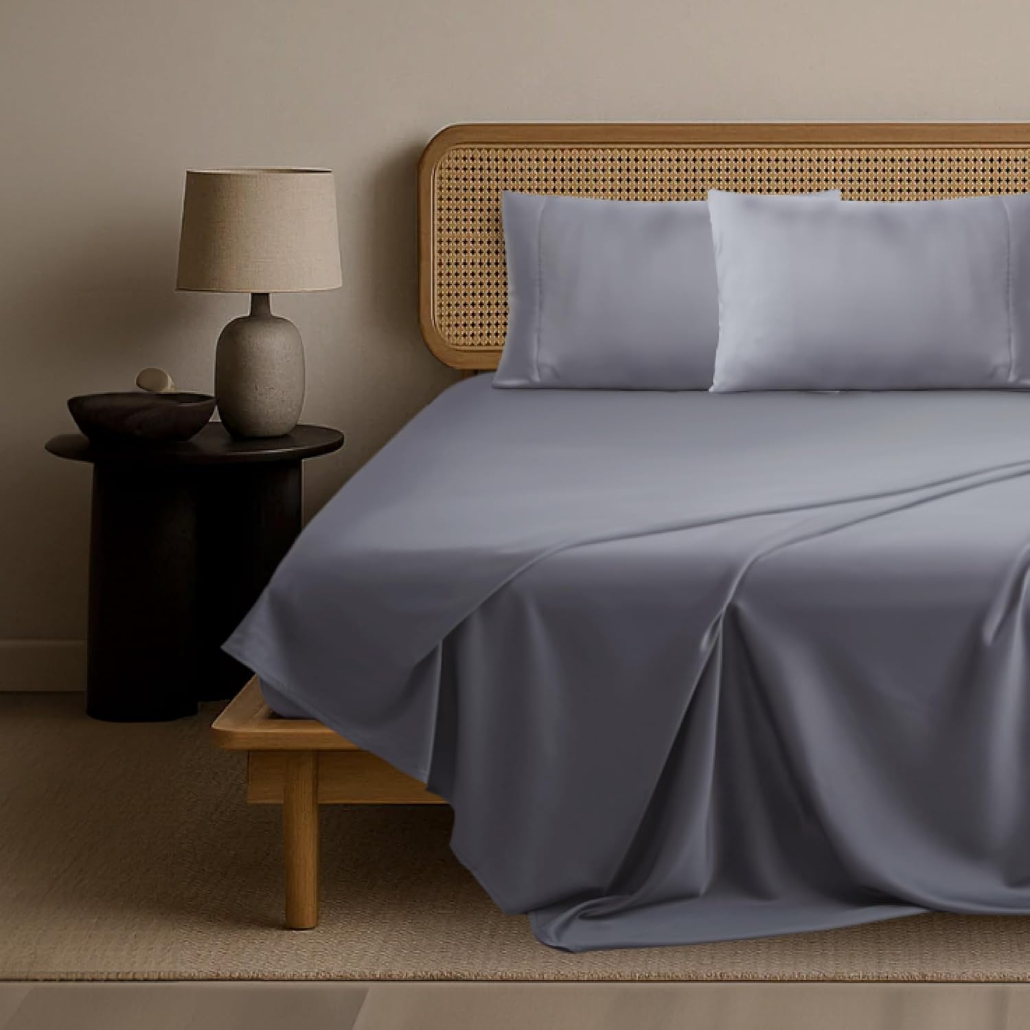 EPITEX Solid 4 Piece Queen Sheet Set - Viscose Derived from Bamboo, 1400 Thread Count, Breathable and Cooling Bed Sheets Set, Luxurious Bedding for Hot Sleeper, Deep Pocket Up to 16'', Light Grey