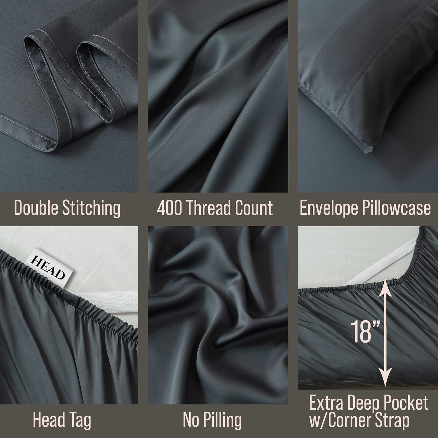 Bella Coterie Luxury Bamboo Viscose Queen Size Sheet Set | 100% Organically Grown | Ultra Soft | Cooling for Hot Sleepers | 18' Deep Pocket [Charcoal Grey]