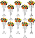 10PCS Crystal Flower Stand Wedding Centerpieces 21.3Inch Tall Sliver Vases Metal Flower Candle Holder with Sparkling Crystal for Table Wedding Party Dinner Event Decor (Silver-6)