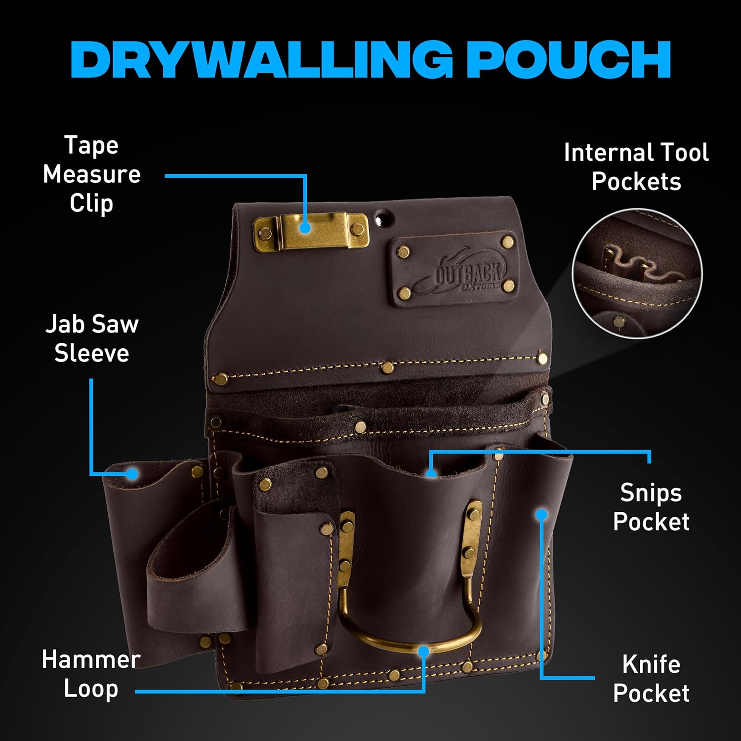 Ox Pro Drywall Tool Belt with Padded Suspenders - 22-Pocket Leather Tool Pouches - Belt (XL) Made of Oil-Tanned Leather with Double-Stitching and Steel Rivets - OX-P263807
