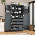Freestanding Kitchen Pantry Storage Cabinet, 70.9''H Tall Wooden Kitchen Organizers with 4 Doors, 2 Door Shelves, 8 Pull-out Trays and Adjustable Shelf for Dining Room Living Room (Gray-8.5)