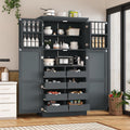 70.9 inch Kitchen Pantry Cabinet, Wood Freestanding Tall Storage Cabinet with 4 Doors and 2 Door Shelves, 8 Pull-Out Trays and Adjustable Shelf for Dining Room (Gray/65e)