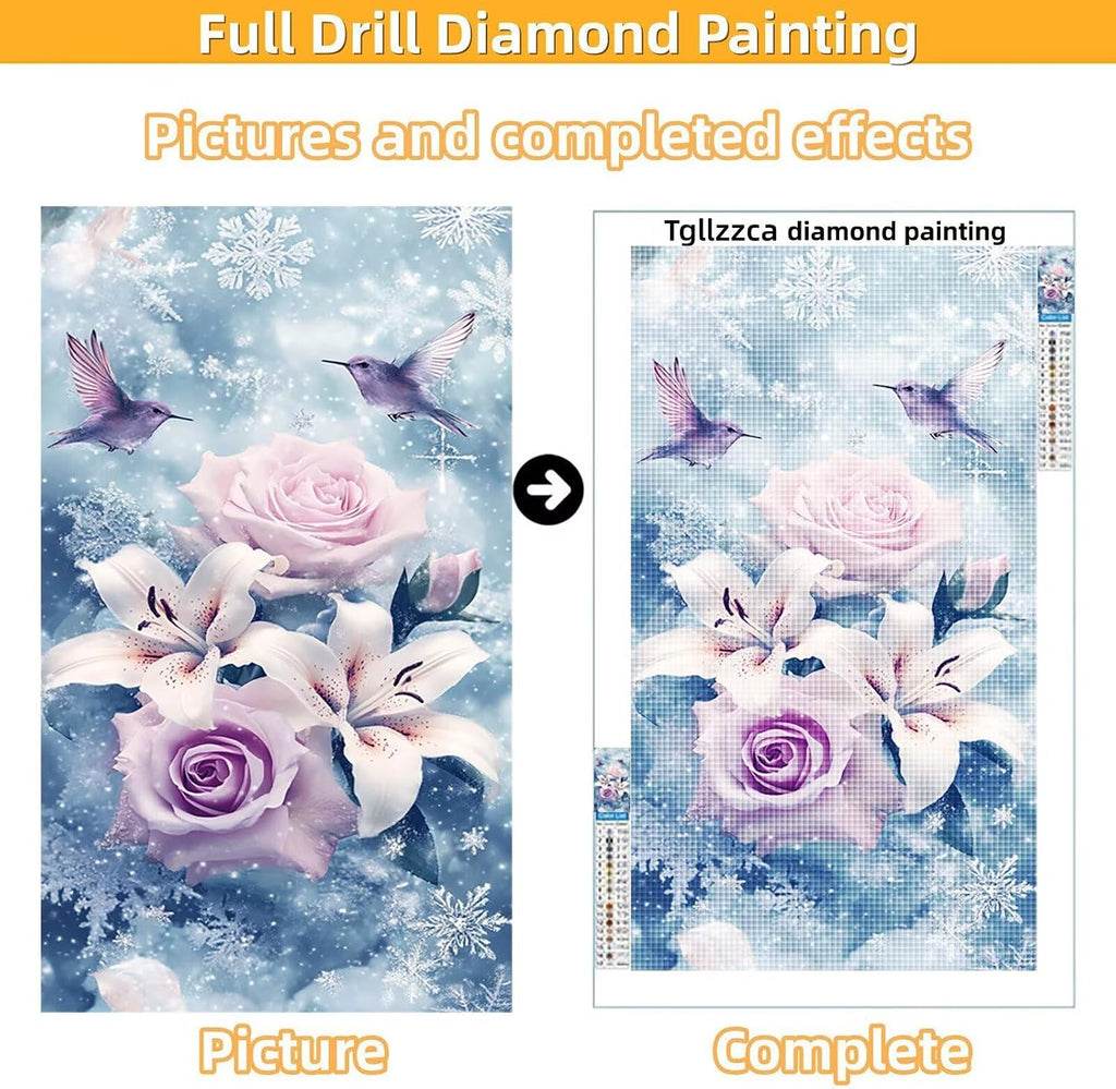 Diamond Art Kits for Adults Snow Diamond Painting Kits, 5D DIY Square Flower Full Drill Dimond Art Paintings Crystal Rhinestones Crafts for Adults for Home Wall Decor, Large Size 40 x 80 Inch,Model894