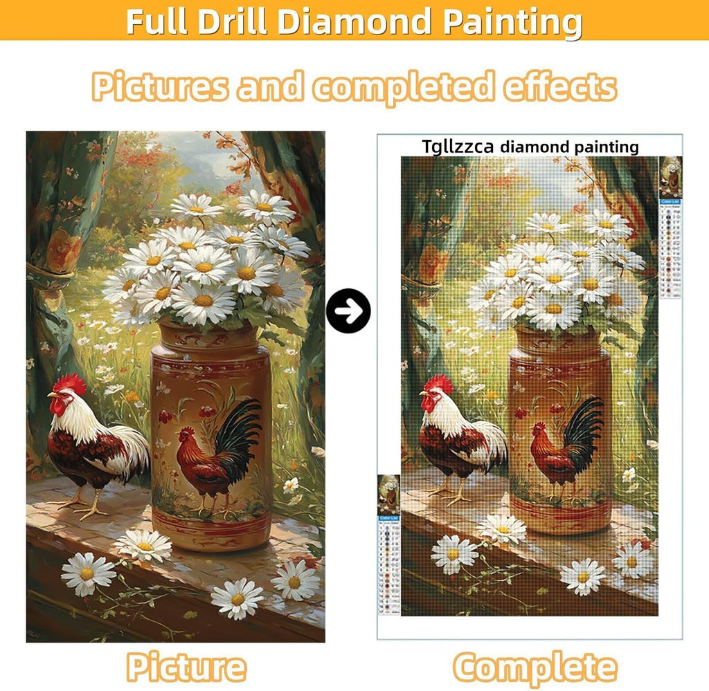 Diamond Art Kits for Adults Daisy Diamond Painting Kits, 5D DIY Square Chicken Full Drill Dimond Art Paintings Rhinestones Crafts for Adults for Gift Home Wall Decor, Large Size 40 x 80 Inch, Model762