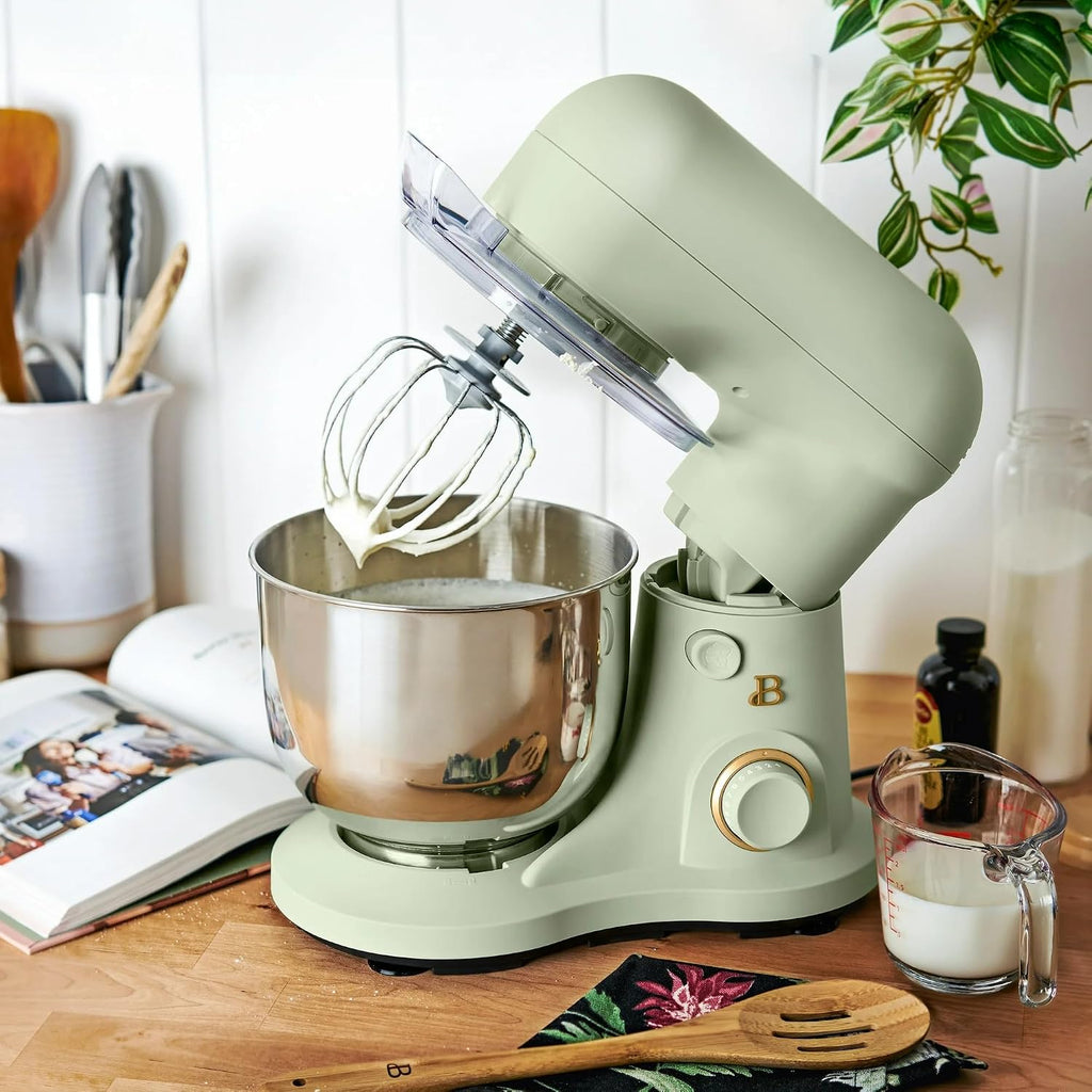3.5 Qt Stand Mixer, 300W Powerful Motor, Tilt-Head Design with Stainless Steel Bowl, 12 Speeds, Includes Dough Hook Whisk Beater for Baking Mixing (Sage Green)