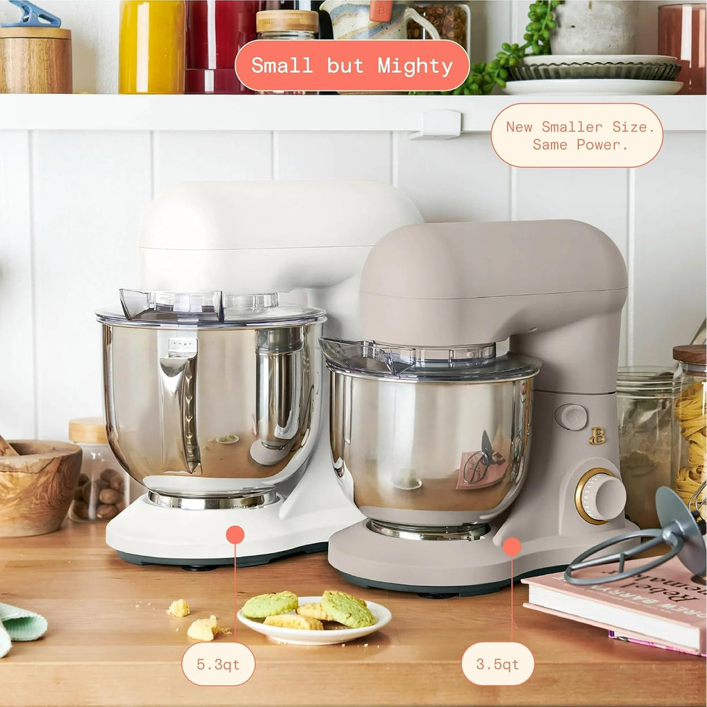 3.5 Qt Stand Mixer, 300W Powerful Motor, Tilt-Head Design with Stainless Steel Bowl, 12 Speeds, Includes Dough Hook Whisk Beater for Baking Mixing (Porcini Taupe)