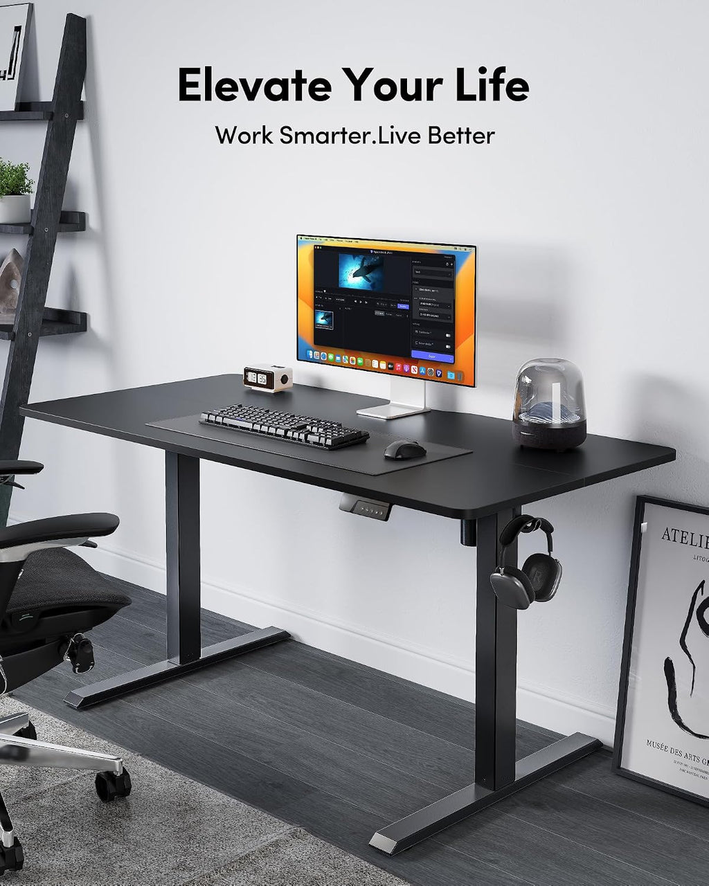 FEZIBO Electric Standing Desk Adjustable Height, 40 x 24 Inch Sit and Stand Desk, Home Office Desk, Ergonomic Workstation Computer Desk, Black