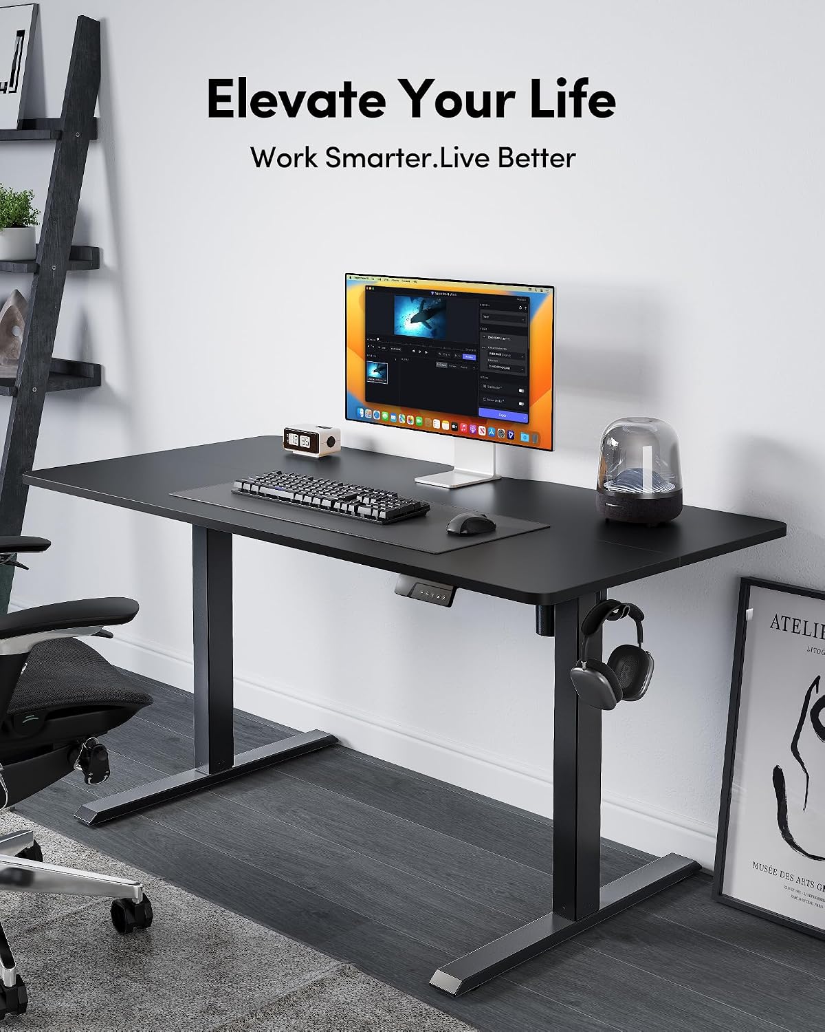 FEZIBO Electric Standing Desk Adjustable Height, 55 x 24 Inch Sit and Stand Desk, Home Office Desk, Ergonomic Computer Workstation, Black