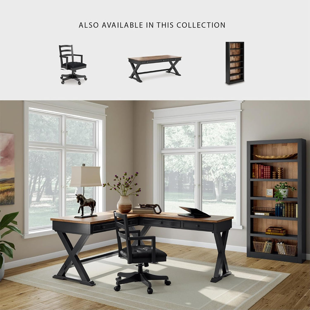 Signature Design by Ashley Wildenauer Farmhouse 75' Bookcase with 2 Fixed Shelves and 4 Adjustable Shelves, Black & Light Brown