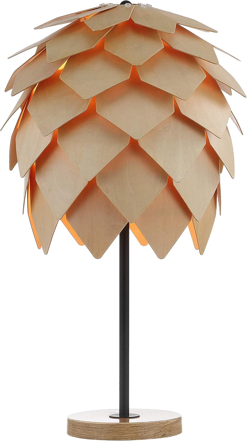 JONATHAN Y 20.5' Natural and Black Pinecone Wood and Metal LED Table Lamp, Contemporary Organic Modern Scandinavian Desk Lamp for Living Room Bedroom, LED Bulb Included JYL6123A