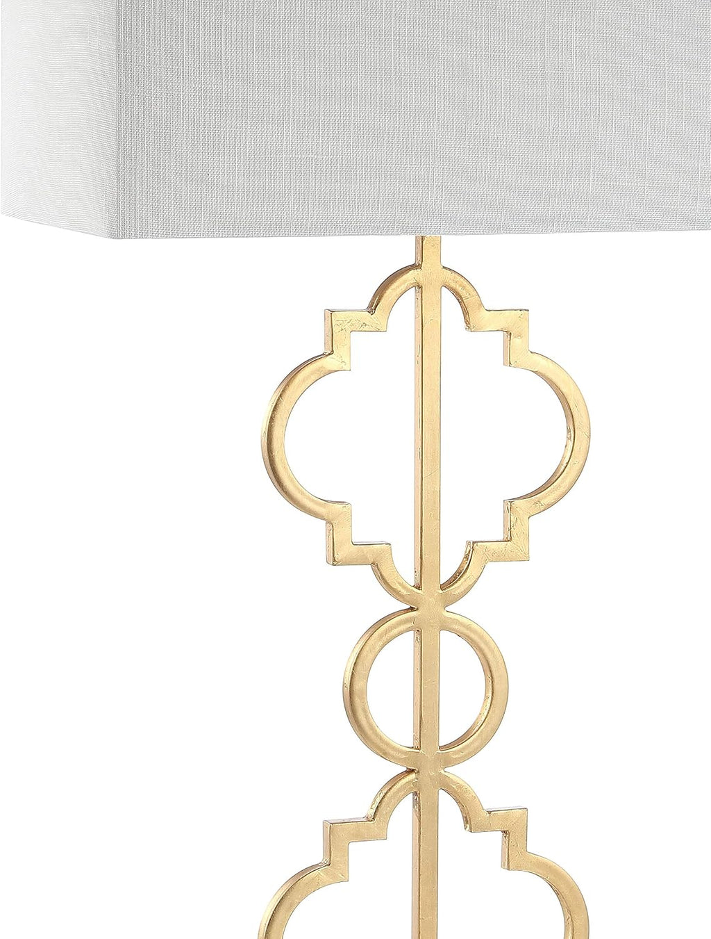 JONATHAN Y 32' Gold Selina Ogee Trellis LED Table Lamp, Glam Modern Iron Geometric Lamp for Living Room Bedroom, White Linen Rectangle Shade, LED Bulb Included JYL3072A
