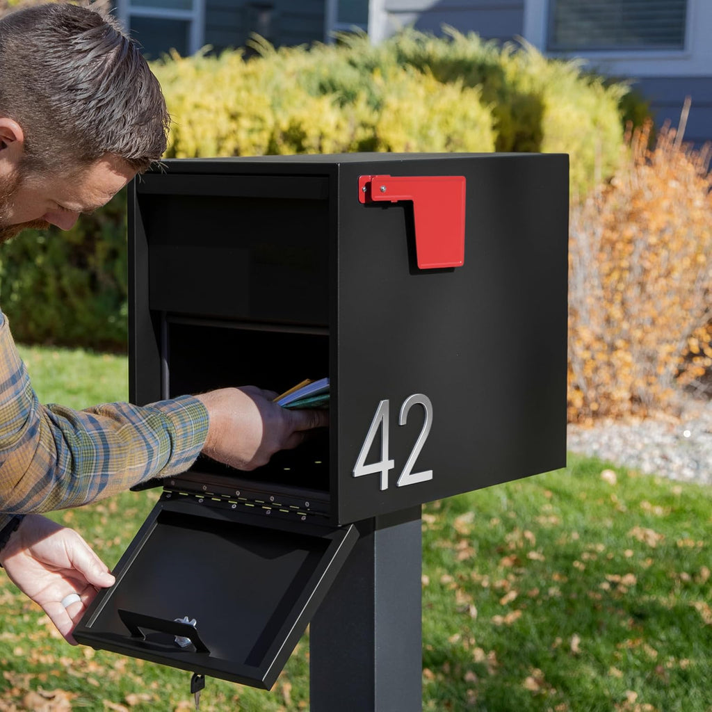 Adoorn Lockable Post Mount Mailboxes for Outside - Large Anti-Theft Locking Mailbox for Packages and Letters - Weatherproof Construction - Durable Steel - 15.5' H x 12' W x 18.5' D - Black