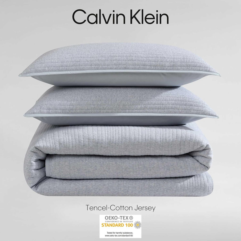 Calvin Klein - King Duvet Cover Set, Luxuriously Soft Home Decor, Modern Cotton Ribbed Matelasse Bedding (Grey Blue Heather, King)