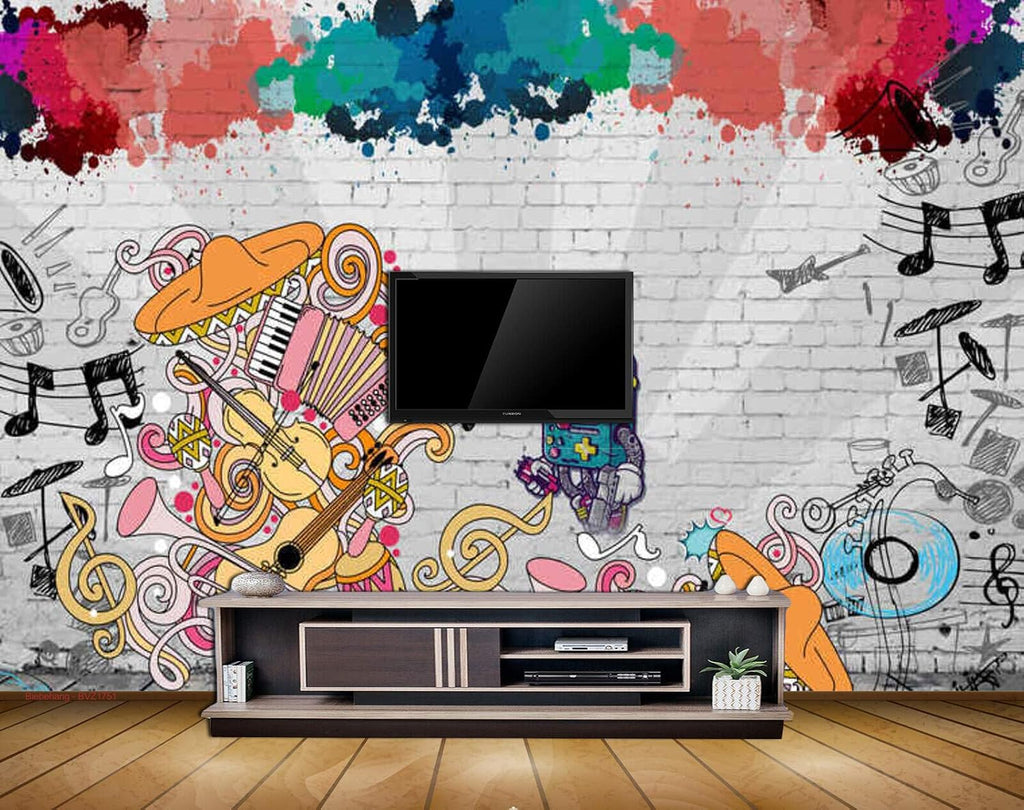 Exclusive BVZ1751 Beautiful Musical Notes Instruments Players HD 3D Wallpaper(304 cm x 243 cm)