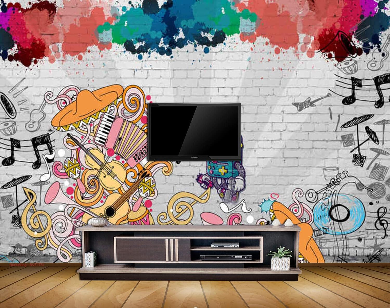 Exclusive BVZ1751 Beautiful Musical Notes Instruments Players HD 3D Wallpaper(487 cm x 304 cm)