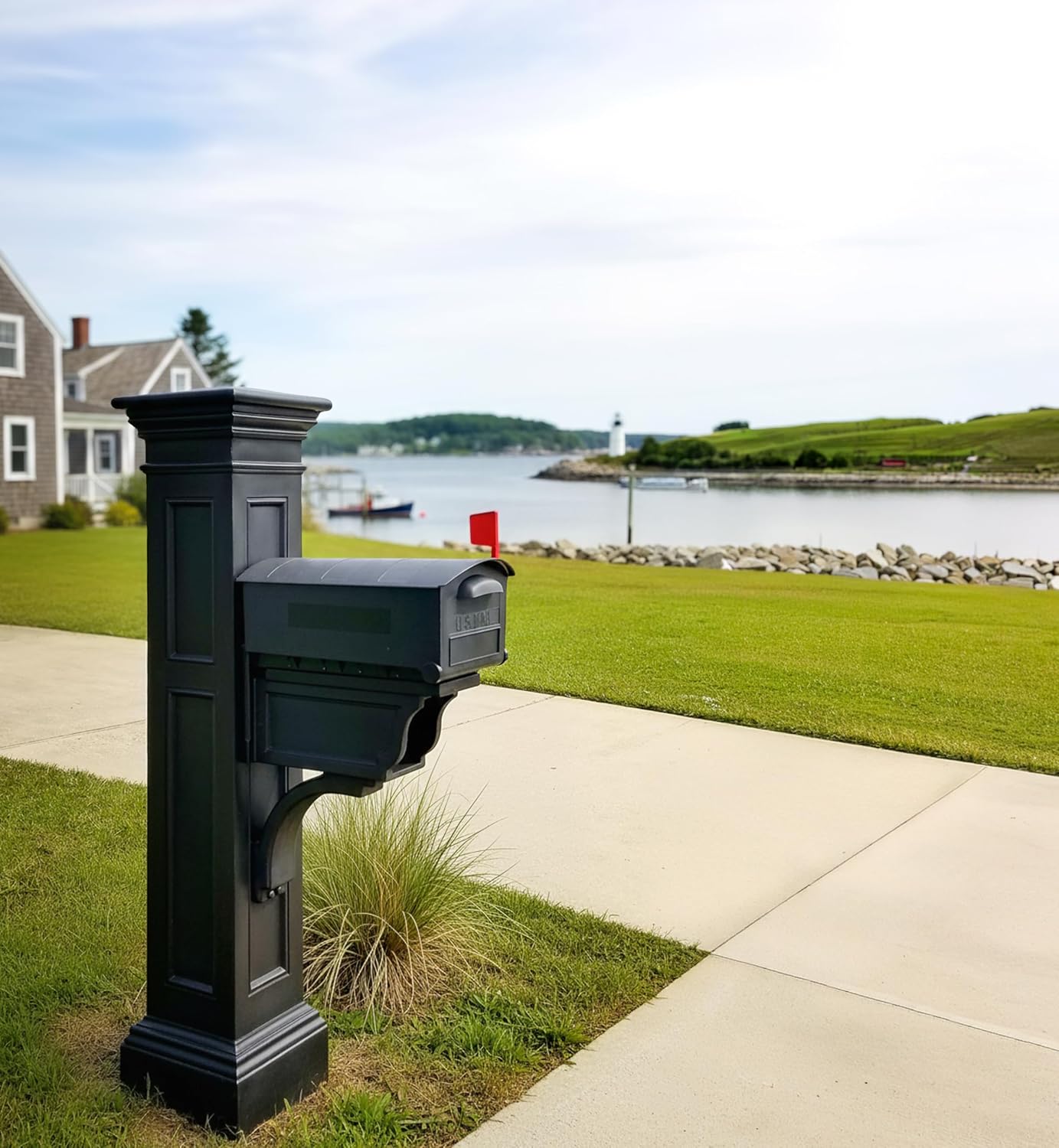Mayne Inc. Liberty Single Arm Mail Post - Black - 31in L x 14in W x 64in H - Liberty Post & Arm, Hardware Kit (5805-B)