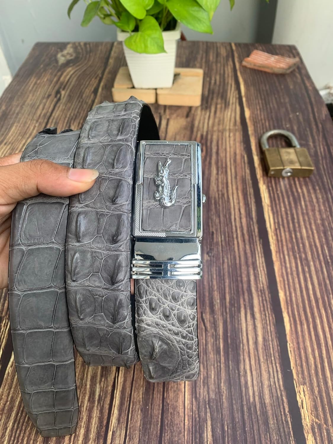 Genuine Alligator Leather Belts Buckle for Men, Crocodile Skin Belt for Mens