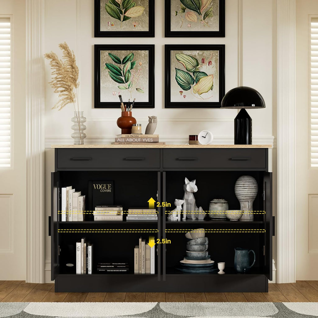 Anystyle 53' Black Buffet Cabinet with Storage, Kitchen Sideboard Buffet Server with 2 Drawers & 4 Doors, Modern Coffee Bar Cabinet Credenza for Dining Room, Living Room, Hallway