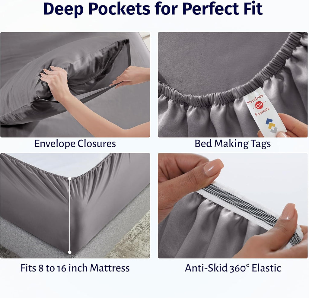 California Design Den King Size Sheets Set Cotton - Certified 100% Egyptian Cotton King Size Percale Sheets Set with Deep Pockets, Lightweight, Crisp, Durable Luxury Bedding - Grey