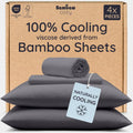 Bambaw California King Cooling Sheets Set 4pcs – 100% Viscose Derived from Bamboo Sheets Extra Deep Pockets, Soft & Breathable Bedding Set, Fits Up to 16'' with Elastic Corner Straps (Charcoal)