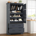Freestanding Kitchen Pantry Storage Cabinet, 72.6''H Tall Wooden Kitchen Organizers with 2 Doors, Pull-Out Trays, 2 Drawers and Cake Pan Storage for Dining Room Living Room (Grey-1.12)
