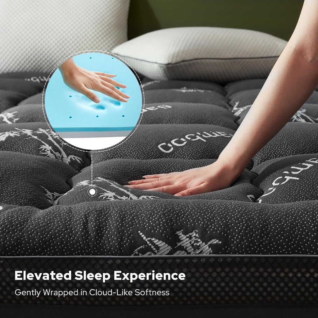 BEDLORE 4 Inch Memory Foam Mattress Topper Full,2-in-1 Dual Layer Design (2' Gel Memory Foam + 2' Plush Pillow Top Cover) Mattress Topper Medium-Firm,Pressure Relief & Back Pain Support(Dark Gray)