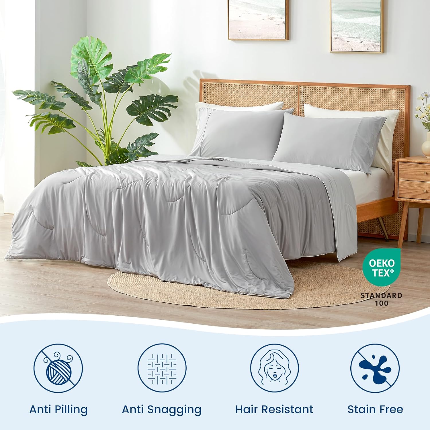 Cozy Bliss Cooling Comforter Cali King Size, Reversible Lightweight Cooling Blankets for Hot Sleepers and Night Sweats, Q-Max>0.45 Soft Breathable Silky Smooth Summer Comforter, Cool Grey, 106'x96'