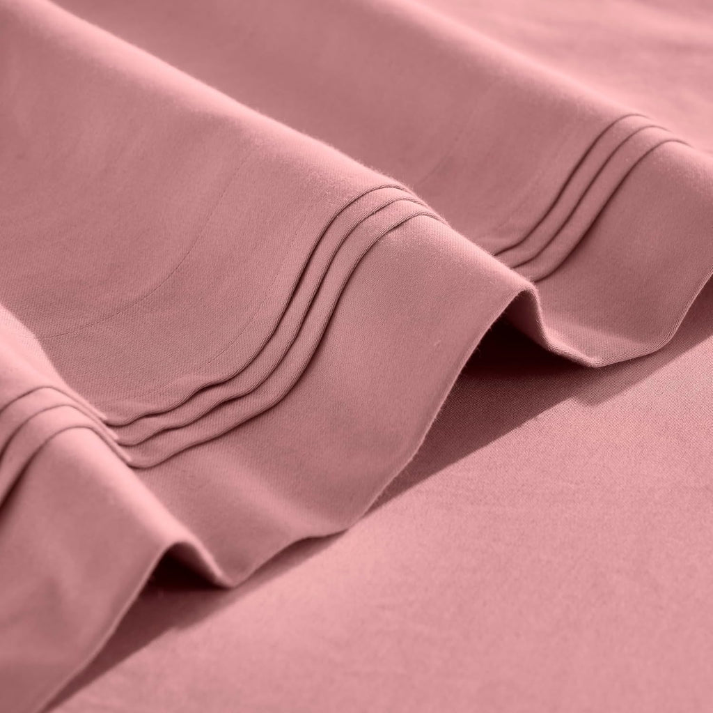 Superior Egyptian Cotton 4 Piece Sheet Set, 650 Thread Count, Eco-Friendly, Sustainable Sheets, Ultra-Soft Basics, Solid, Deep Pocket Fitted Sheet, Flat Sheet, Pillowcases, Queen, Blush