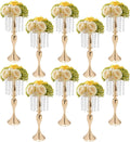 10PCS Crystal Flower Stand Wedding Centerpieces 21.3Inch Tall Gold Vases Metal Flower Candle Holder with Sparkling Crystal for Table Wedding Party Dinner Event Decor (Gold-6)