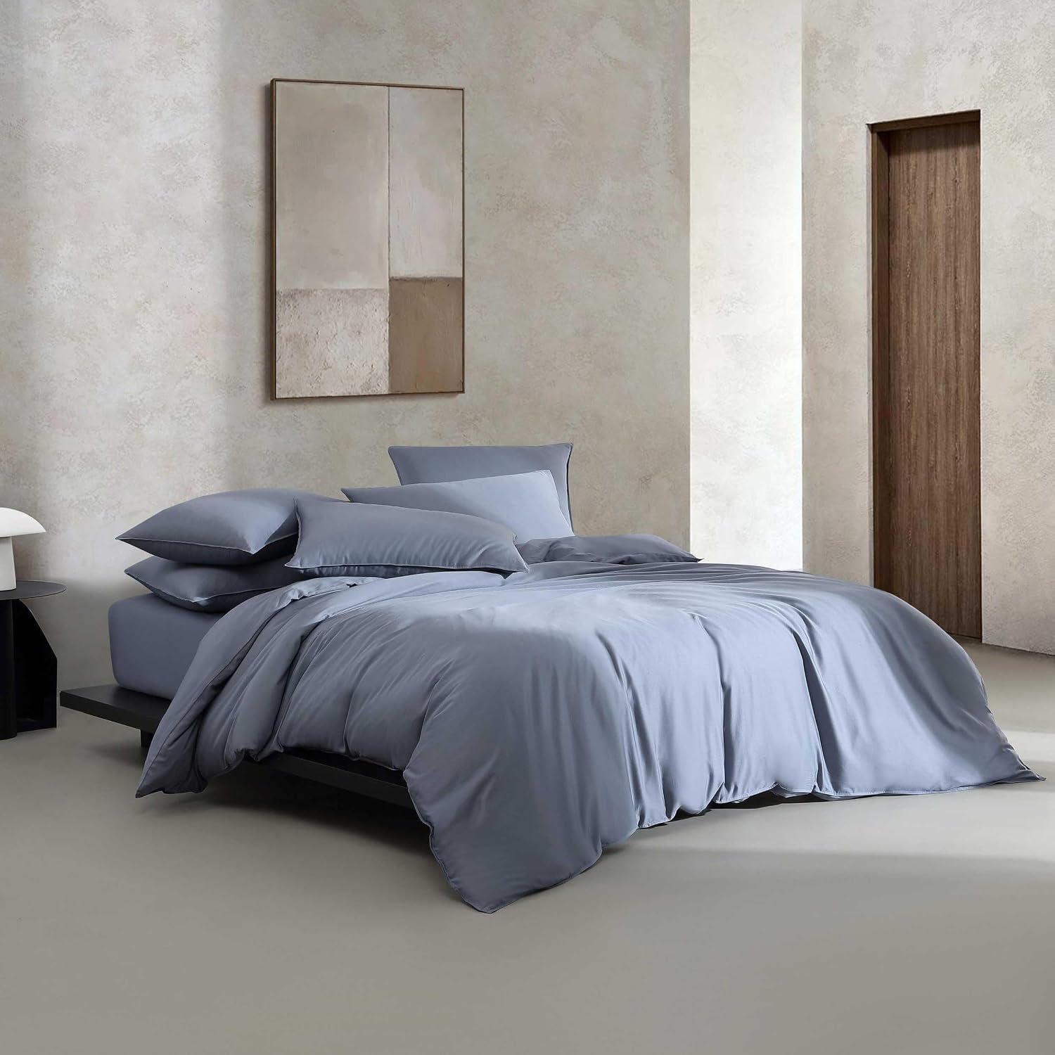 Calvin Klein - King Duvet Cover Set, Organic Cotton Sateen Bedding, Luxuriously Soft Home Decor, GOTS Certified (Organic Earth Dusk Blue, King)