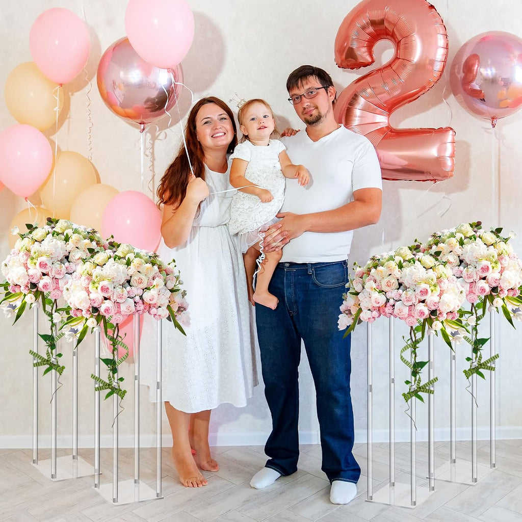Geetery 12 Pieces Tall Acrylic Vase Wedding Centerpieces Clear Flower Stand Column Geometric Floral Vase Elegant Display Holder for Birthday Party Wedding Table Decorations (28 Inch)